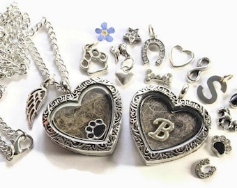 Heart Locket Chain Animal Hair Necklace Remembrance Keepsake Rainbow Bridge Pet Died Dog Cat Horse Urn Memorial Ashes Jewelry