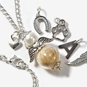Tierhaar Engel Kette Haustier gestorben Hundehaar Pferdehaar Katzenhaar Erinnerung Andenken Trauerschmuck Fell Buchstabe personalisierbar
