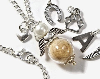 Pet Hair Angel Necklace, Deceased Pet, Dog Hair, Horse Hair, Cat Hair, Remembrance, Keepsake, Mourning Jewelry, Fur, Letter, Personalizable