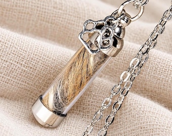 Befüllbare Kette Glas Fläschchen für Asche Haare Fell Sand – Gedenkschmuck Hund Katze Pferd – Regenbogenbrücke – Motive wählbar