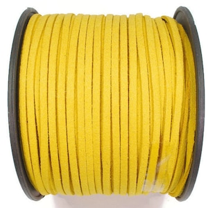 5/10/20/30/40/50m No.7 スエード模造リボン 3mm×1.5mm、イエローサン、ベロアリボン、模造革リボン、スエードリボン、模造革リボン イエロー