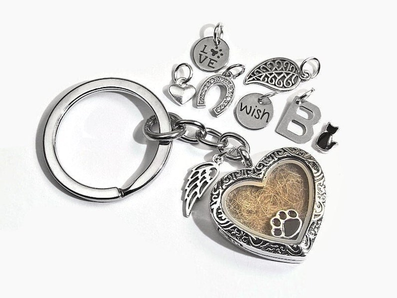 Keyring heart animal hair animal keepsake medallion self-fill letter keepsake memory mourning gift animal pet died image 1