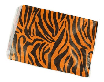 50 Papier-Tüten 125mm x 155mm Punkte Streifen Candy Bag Tüten tiger schwarz orange Partytüten Geschenkverpackung Partybedarf Flachtüten bunt