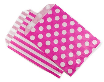 50 Papier-Tüten 170mm x 210mm Punkte Streifen Candy Bag Tüten pink weiß Partytüten Geschenkverpackung Partybedarf Flachtüten Verpackung bunt