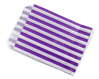 50 Papier-Tüten 125mm x 155mm Streifen Candy Bag Tüten lila weiß Partytüten Geschenkverpackung Partybedarf Flachtüten Verpackung violett