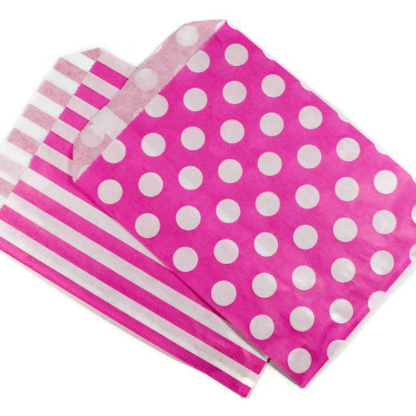 50 Papier-Tüten 125mm x 155mm Punkte Streifen Candy Bag Tüten pink rosa weiß Partytüten Geschenkverpackung Partybedarf Flachtüten Verpackung