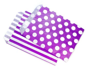 50 Papier-Tüten 125mm x 155mm Punkte Streifen Candy Bag Tüten lila violett Partytüten Geschenkverpackung Partybedarf Flachtüten Verpackung