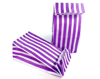 30 Paper Bags 105mm x 240mm Purple White Striped Bottom Bags Party Supplies Party Bags Gift Wrapping Bags with Stripes Candy Bar Pink