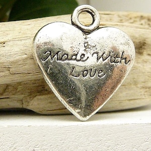 25 pendants heart Made with love 20 mm x 17 mm