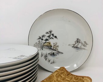 Fuji Pattern 2215 White and Gray 15 inch Oval Serving Platter Collectible China Turkey Platter On Sale Rare Large Sone China Mt