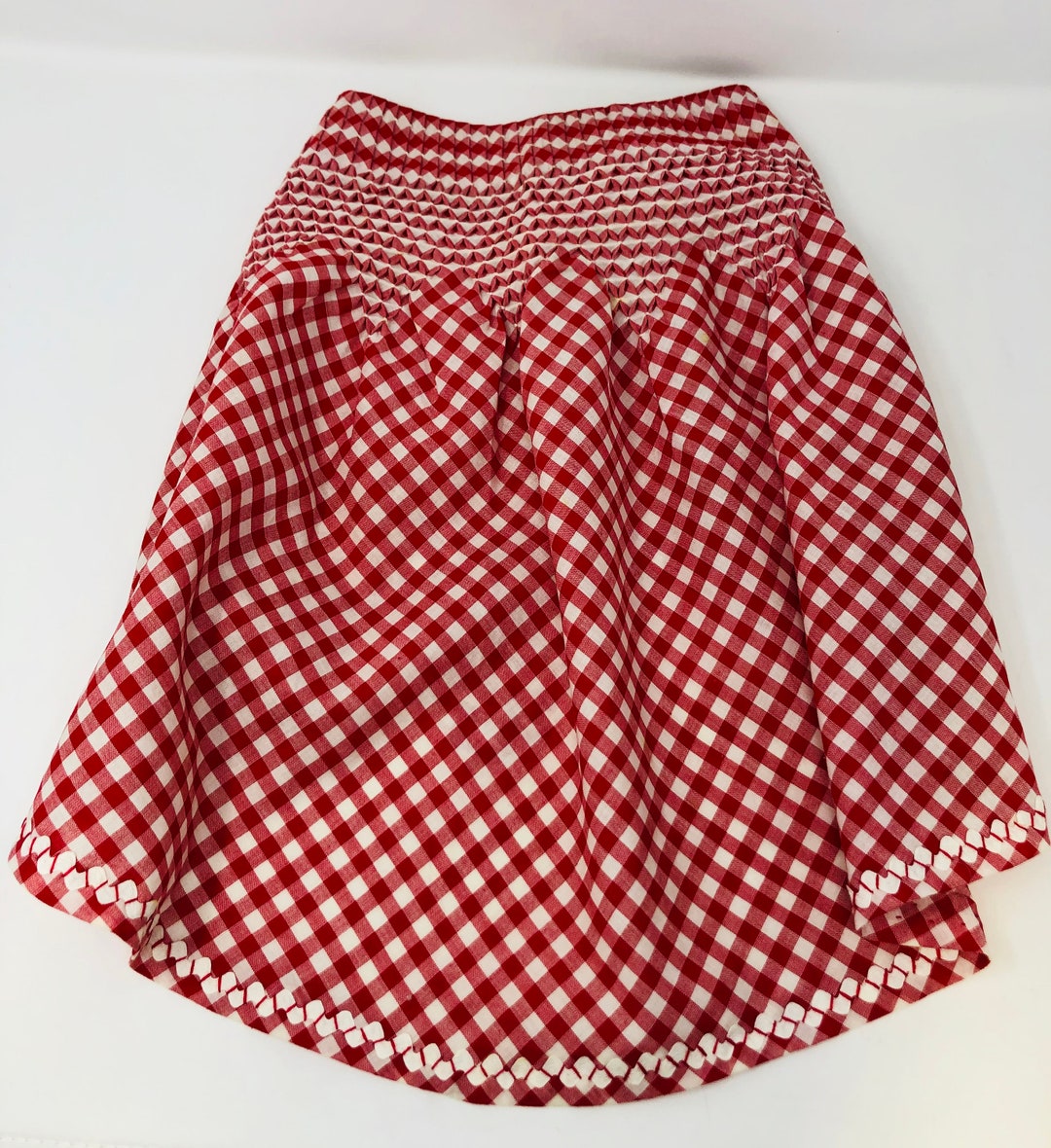 Red Gingham Apron Hand Smocked Half Apron With Applied White Rick Rack ...