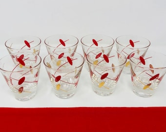 Atomic Cocktail Glasses Set: Mid-Century Red & Gold Barware
