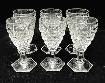 Vintage Fostoria American  WINE GLASSES Set of 6 Hexagonal Base Fostoria American Clear Wine Glasses