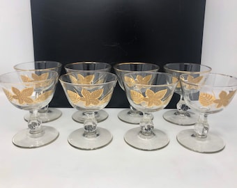 Vintage Libbey Gold Leaves Champagne Glasses - Mid Century Set of 8