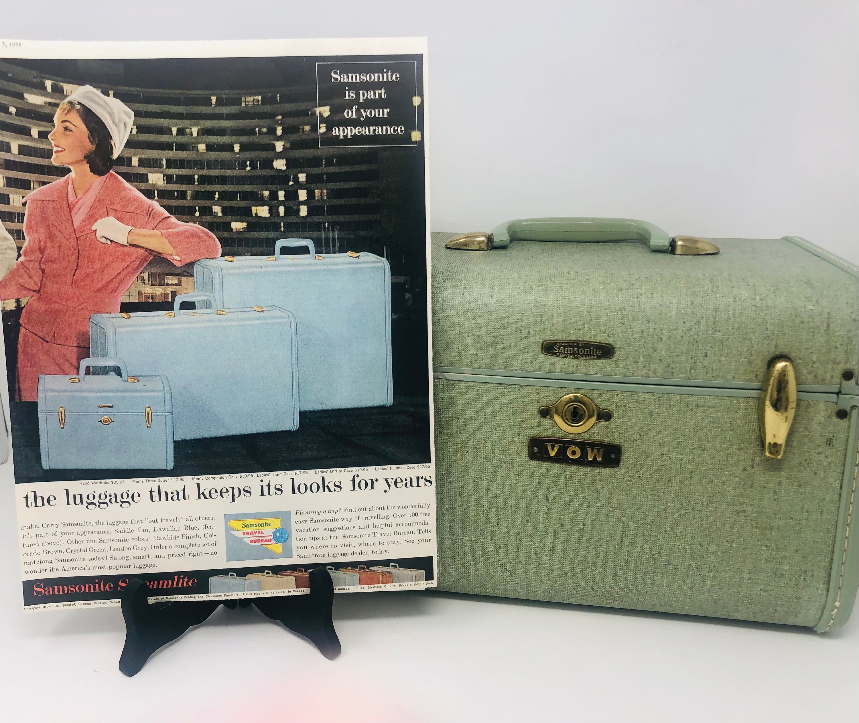 Vintage Samsonite Round Hat Box Train Case Suitcase Luggage Made In USA w/  Key