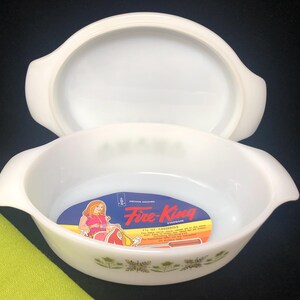 Vintage Meadow Green Fire King Casserole Dish: 1970s Milk Glass Bakeware