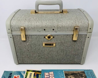 Mid Mod Samsonite Train Case Samsonite Ultralite Textured Gray MCM Gray Tone 1950s 1960s Train Travel Case Make Up Case Overnight Case