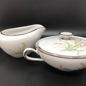 Lakme Creamer and Lidded Sugar Bowl The Lakme by Hutschenreuther 50s German Bavaria China The Lakme Sugar Bowl Set Yellow Pink Wheat 50s