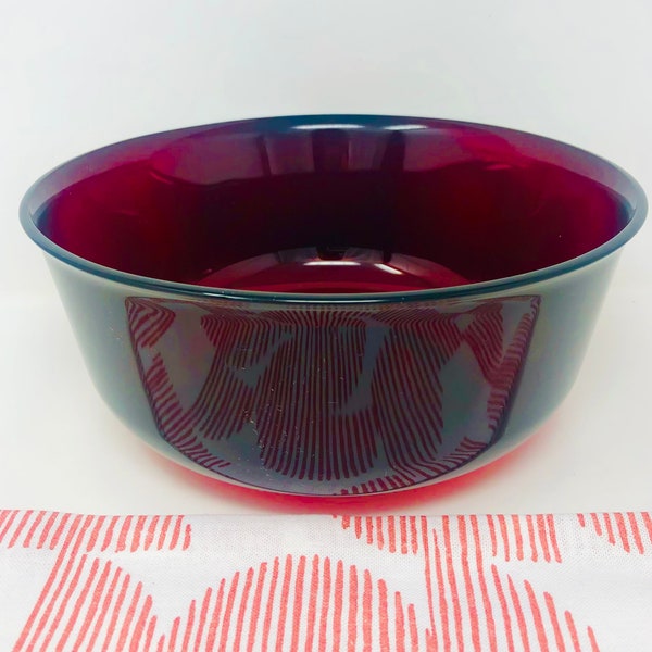 Arcoroc France CLASSIQUE RUBY Glass 9” Serving Bowl Vintage Ruby Glass Bowl Collectible Red Glass Bowl Ruby Red Arcoroc Bowl 60s Arcoroc