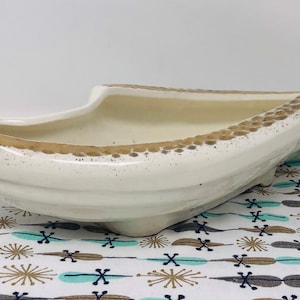 MCM Atomic 1950s White and Gold Ceramic USA Pottery Planter Console MCM White and Gold Planter 1950s Hollywood Regency Ceramic Planter