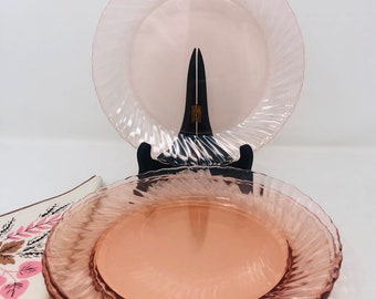 Rosaline Pink Salad Plates - Cristal D’Arques-Durand Swirl Design - Set of 5