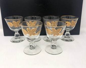 Gold Leaves Libbey Cocktail Glasses - Mid Century Barware Set of 6