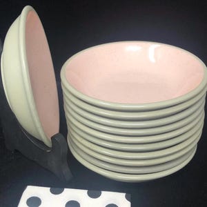 Harkerware Shell Pink Fruit Bowls - 1950s Pink Gray Dinnerware, Set of 11