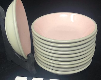Harkerware Shell Pink Fruit Bowls - 1950s Pink Gray Dinnerware, Set of 11