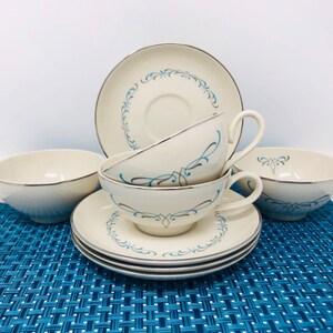 Mid-Century Taylorton Turquoise Cups and Saucers - Taylor Smith & Taylor - 4 Sets