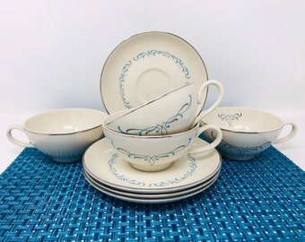 Mid-Century Taylorton Turquoise Cups and Saucers - Taylor Smith & Taylor - 4 Sets