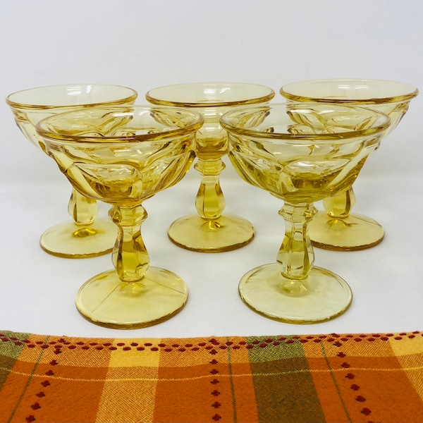 Old Williamsburg Yellow Imperial Glass Champagne Tall Sherbet Set of 5 Heavyweight Yellow Water Goblets 70s Imperial Glass Old Williamsburg