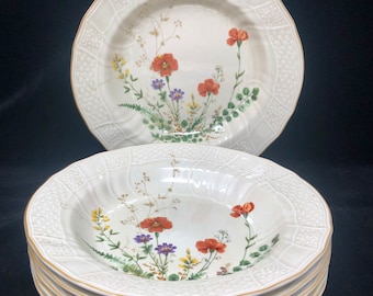 Mikasa Margaux Rim SOUP BOWLS Set of 6 Mikasa Margaux Fine Ivory Floral Dinnerware 1970s 1980s Mikasa Flower Power Dinnerware 1970s