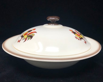 Vintage Metlox Poppytrail Red Rooster Covered Vegetable Bowl