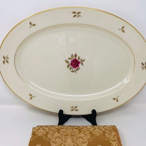 Lenox China Rhodora 16” Serving Platter 1940s 1950s 1960s 1970s Rhodora by Lenox Ivory Gold and Rose Inlay China Lenox 1950s Fine Dining