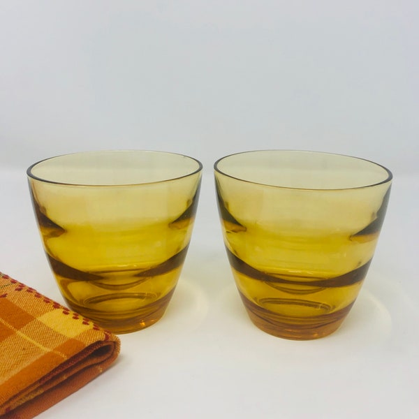 Vintage Amber Waterfall Old Fashioned Continental Can Company Hazel Atlas Set of 2 Amber Saturn Juice Glasses Atomic