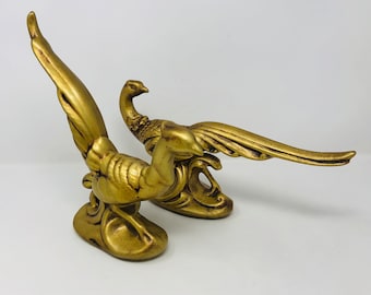 Pheasants Gilded Aluminum Pair 1960s Mid Century Tabletop Decor Gold Pheasants Coffee Table Decoration Two Gold Pheasants for Decoration