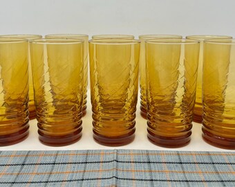 Libbey Ribbed Glassware Vintage Libbey Malibu Gold Glass Tumbler Set of 4 Ribbed Swirl ...