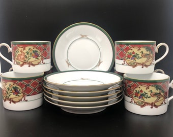 Noritake Royal Hunt Cups and Saucers Set: Pheasant & Rabbit Dinnerware