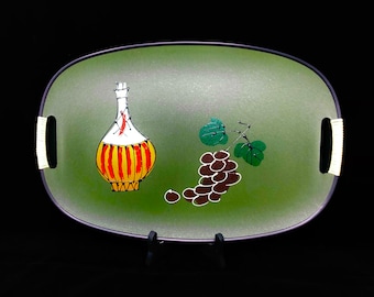 Bar Serving Tray Grapes Wine MCM Wine Server Wrapped Handles Drink Platter 1960s Drink Tray Fruit Snack Tray Mid Mod Decor Mid Century Tray