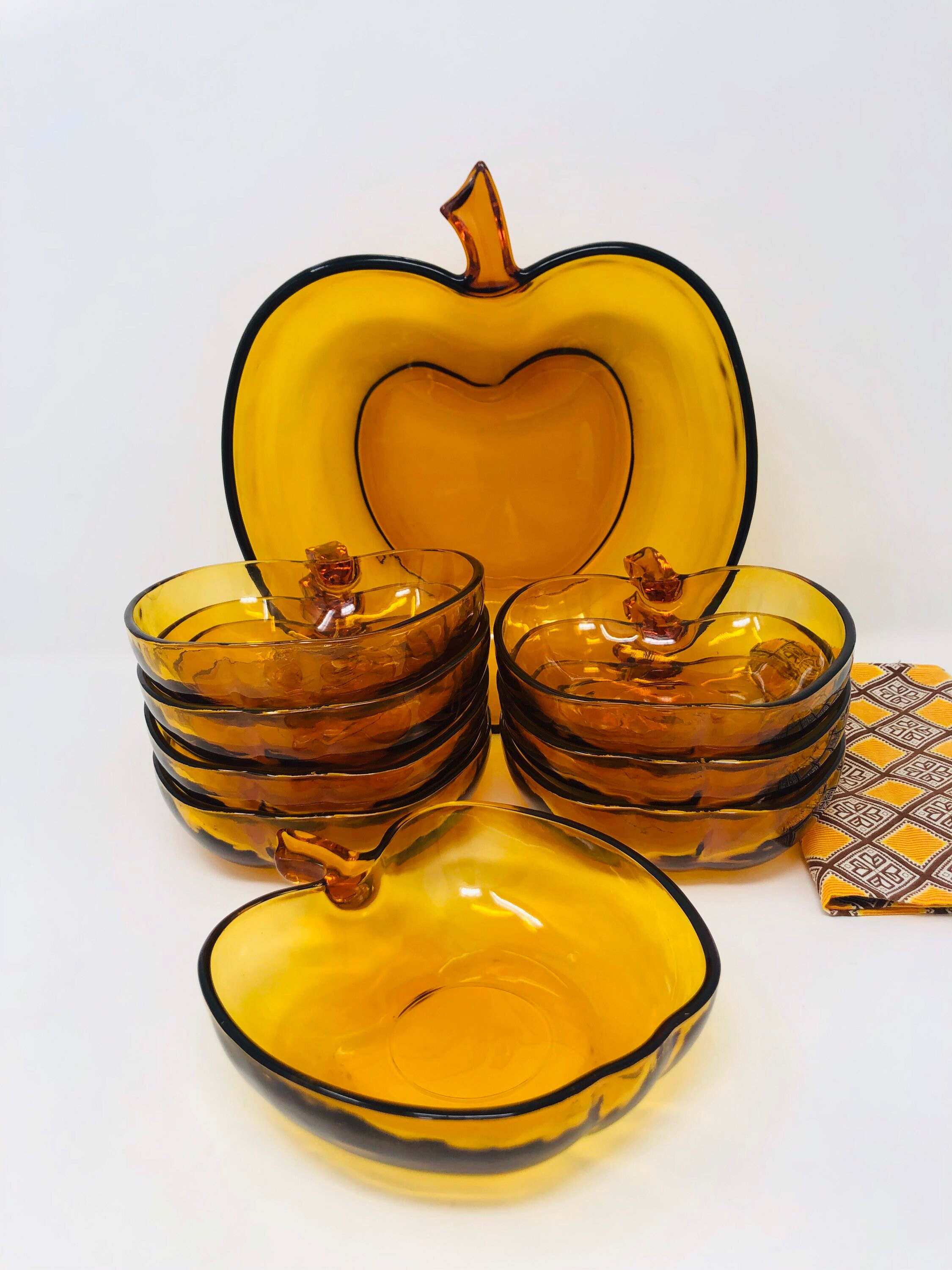 Hazel Atlas Orchard Amber Apple Salad Bowl and 8 Individual Etsy