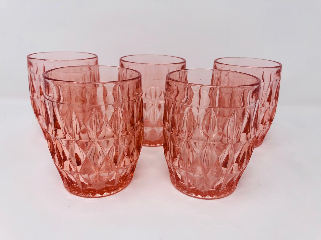 Pink Depression Glass Tumblers Set of 5 Windsor Pink Etsy