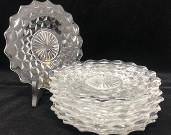 Fostoria American Clear SALAD PLATES Set of 8 Vintage Cube Glass Salad Plates Fostoria