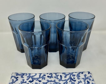 Libbey Gibraltar Dusky Blue FLAT ICED TEA Set of 5 Gibraltar Dusky Blue Tumblers by Libbey