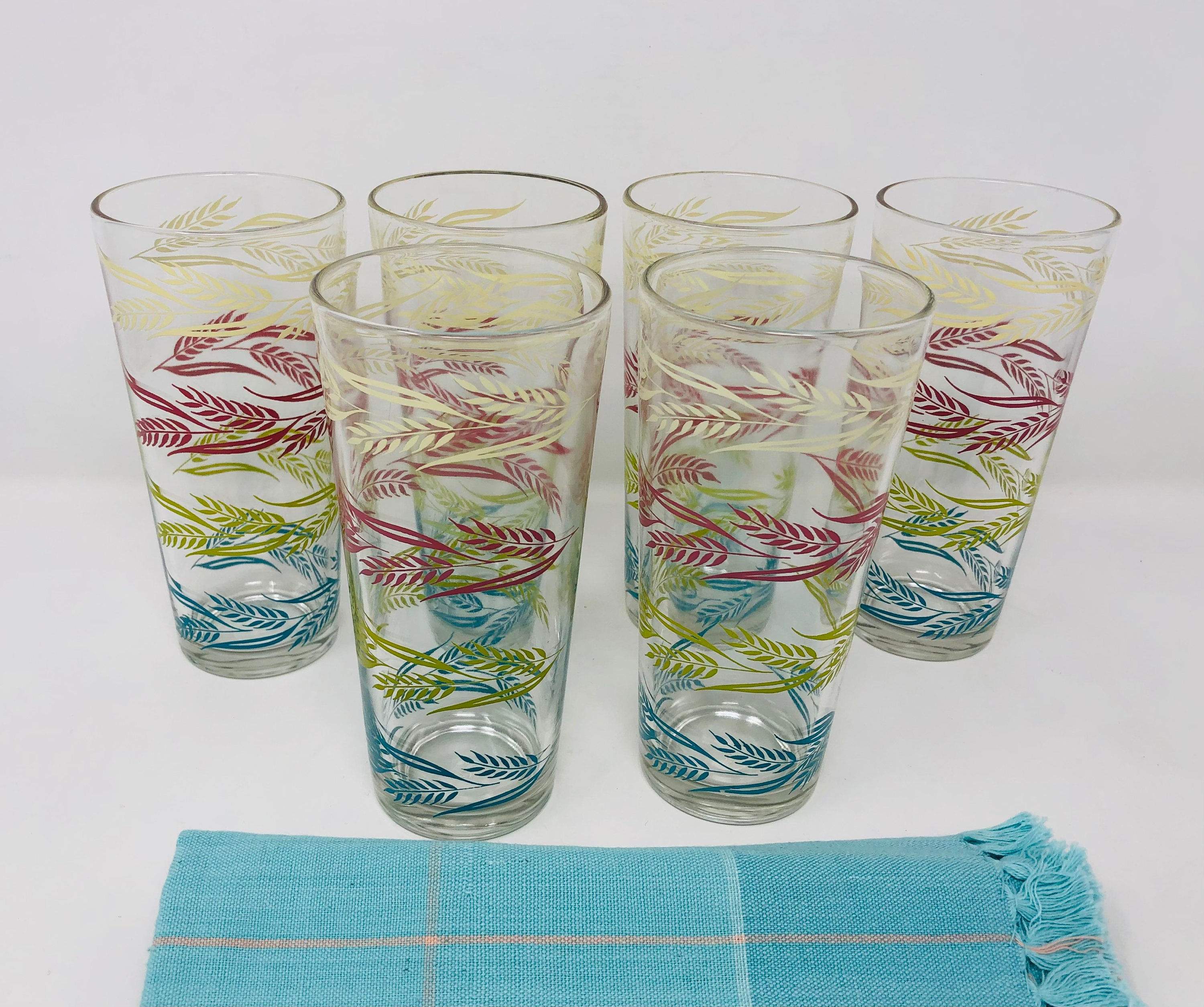 Wheat Tumblers Pastel Colors Set of 6 1950s RARE Tumblers Yellow Pink Green Turquoise Wheat 50s Wheat Glasses Pastel Tumblers 1950s Wheat