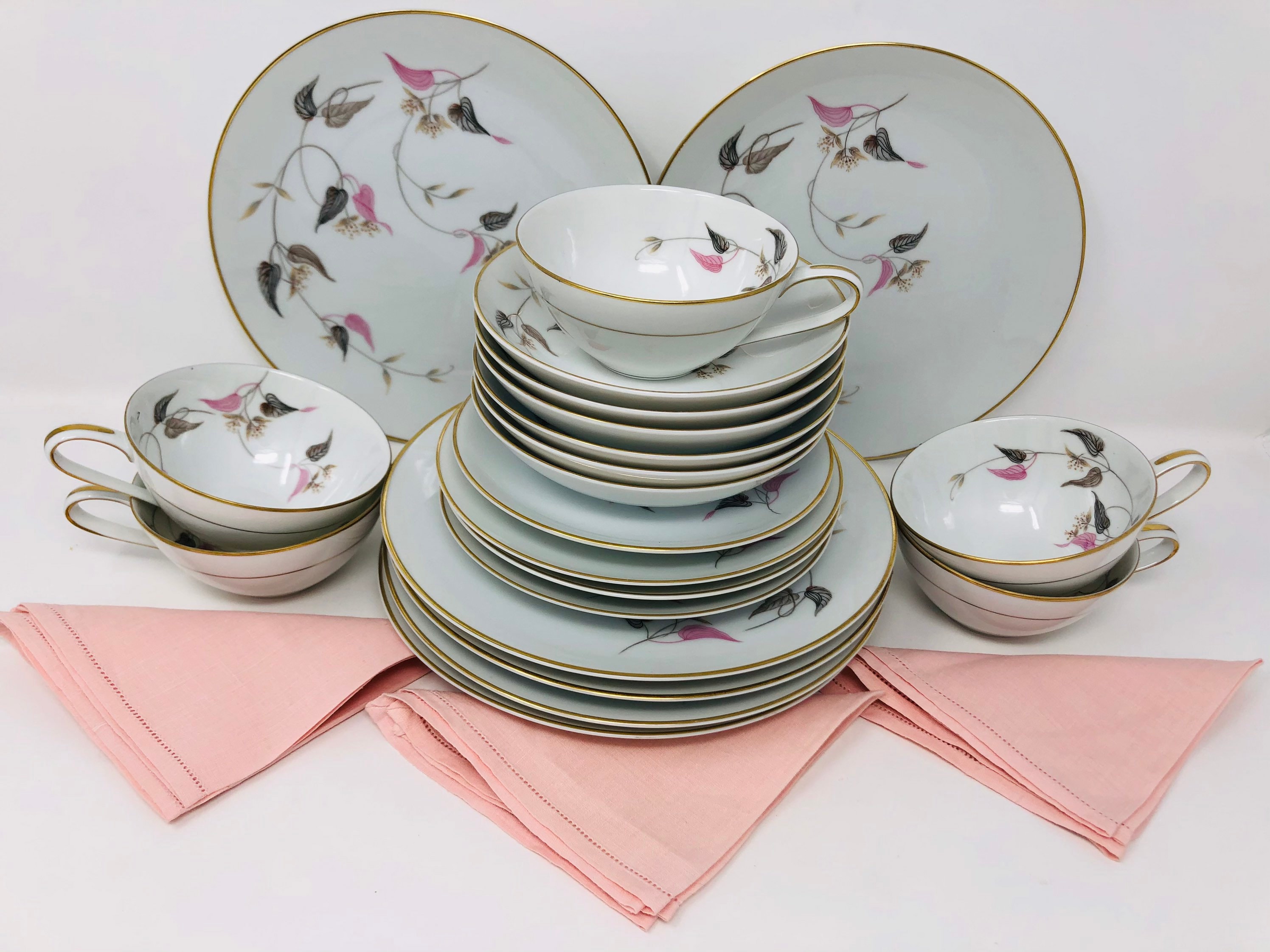 Vintage Noritake Arden Dinnerware Set: 1950s Pink Gray China