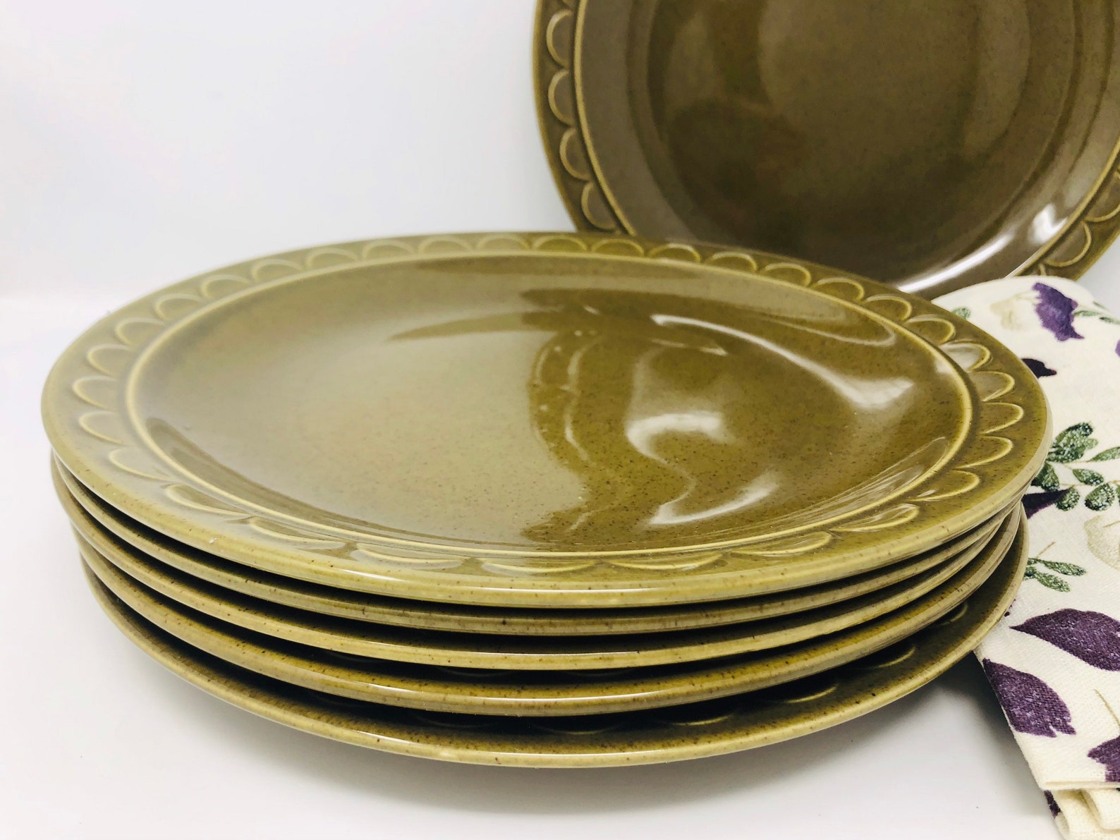 Sheffield Granada Olive Green Dinner Plates Set of 6 1960s Etsy
