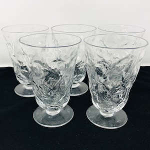 El Rancho Mod Clear Crinkle Goblets Set of 5 El Rancho Clear by Bryce Iced Tea 1950s Clear Textured Goblets El Rancho Iced Tea Goblets 50s