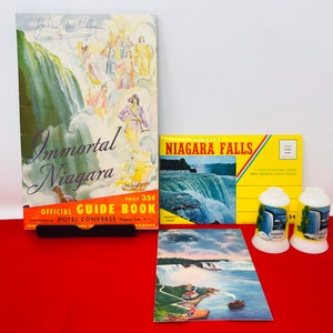 Niagara Falls Souvenirs Assortment 1950s Vintage Niagara Falls Guide Book Post Card Viewing Cards Salt Pepper Shakers New York Tourism