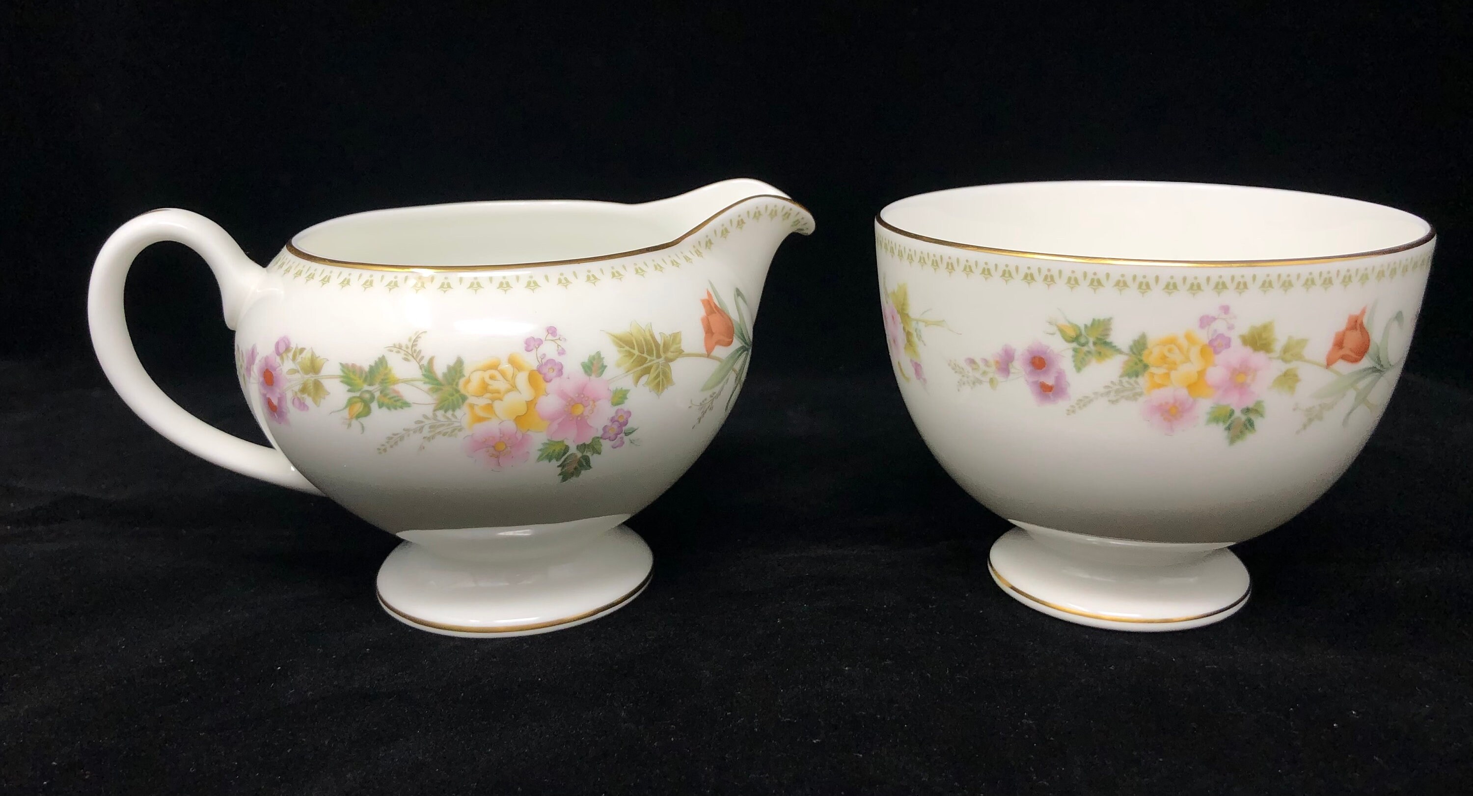 Wedgwood Mirabelle Creamer and Sugar Bowl Set, Floral Bone China