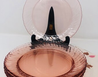 Rosaline Pink Luncheon Plates - Cristal D’Arques-Durand Swirl Optic - Set of 4